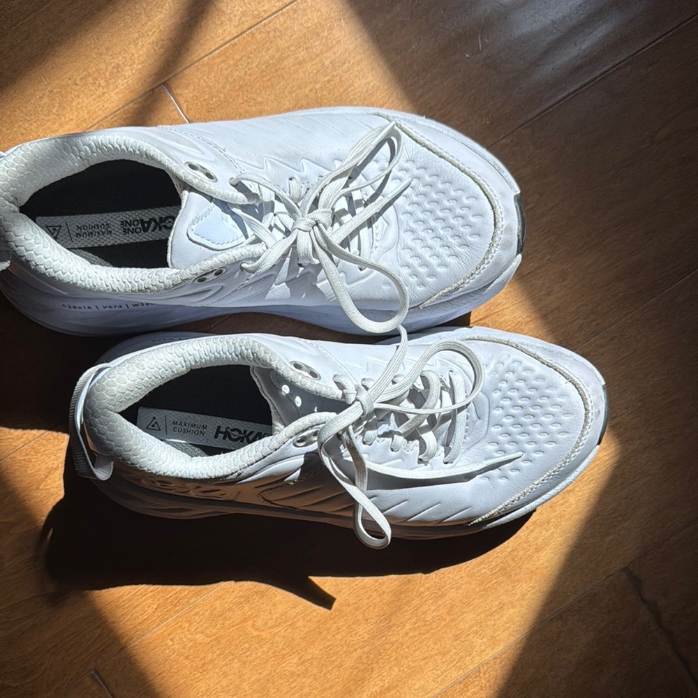 Hoka White Athletic Running Shoes with Cushioned Sole